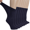 Hugh Ugoli Women's Cotton Diabetic Crew Socks, Wide, Thin, Loose Fit and Stretchy, Seamless Toe & Non-Binding Top, 8 Pairs, Navy