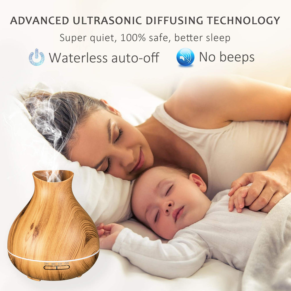 BZseed Aromatherapy Essential Oil Diffuser 550ml 12 Hours Wood Grain Aroma Diffuser with Timer Cool Mist Humidifier for Large Ro