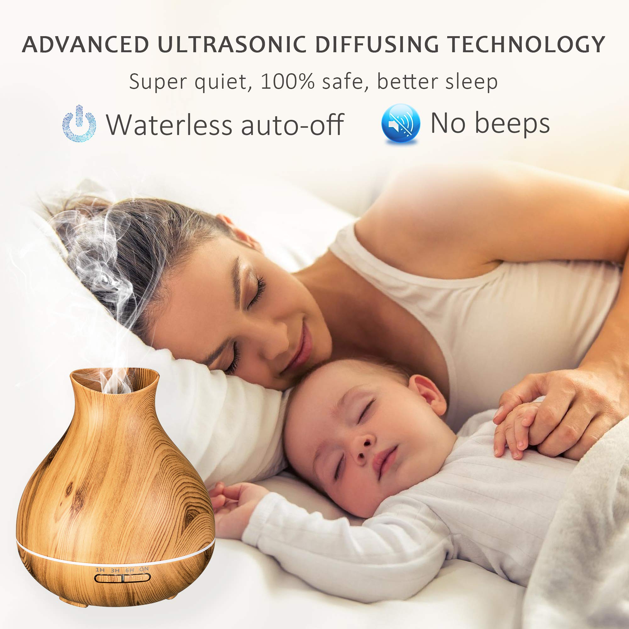BZseed Aromatherapy Essential Oil Diffuser 550ml 12 Hours Wood Grain Aroma Diffuser with Timer Cool Mist Humidifier for Large Ro