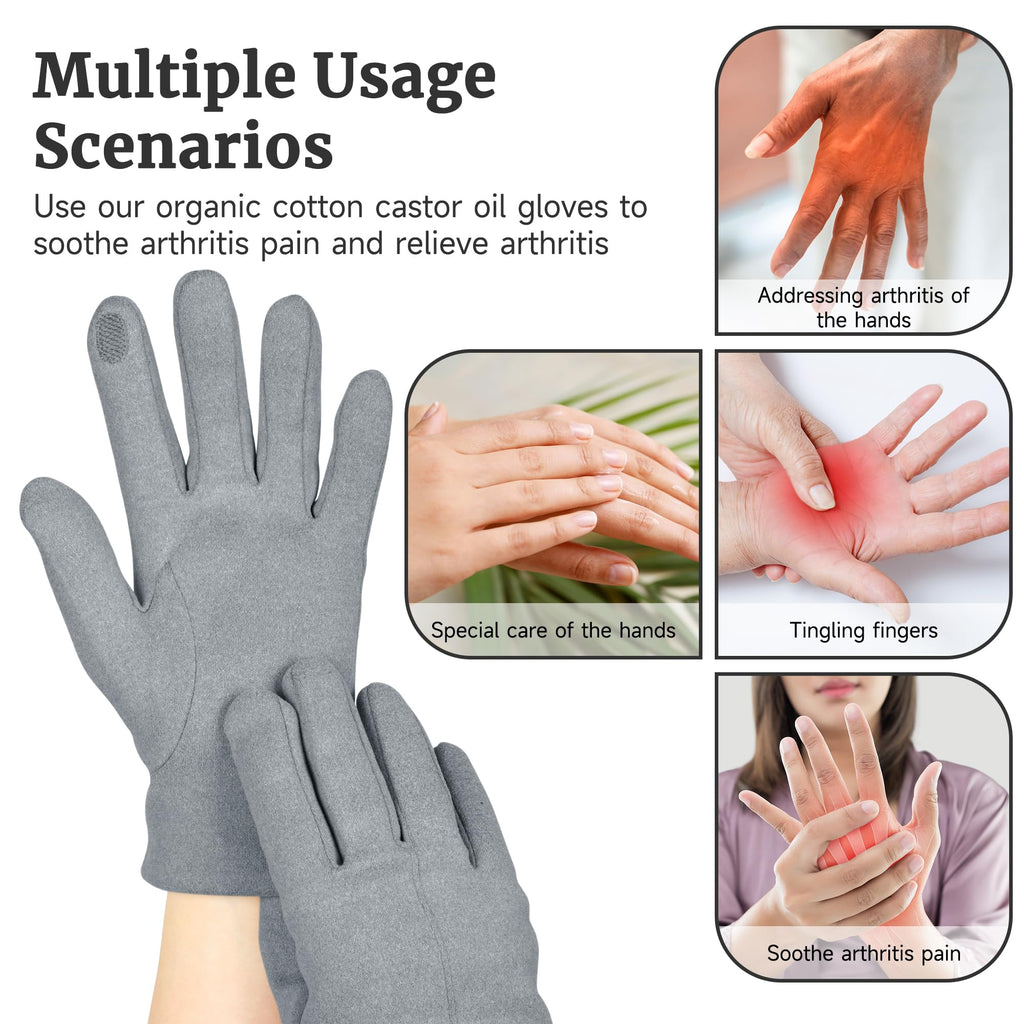 2 Pcs Castor Oil Pack Wrap for Hands, Organic Castor Oil Wrap Castor Oil Gloves for Wrist Arthritis and Carpal Tunnel Gray(Oil a
