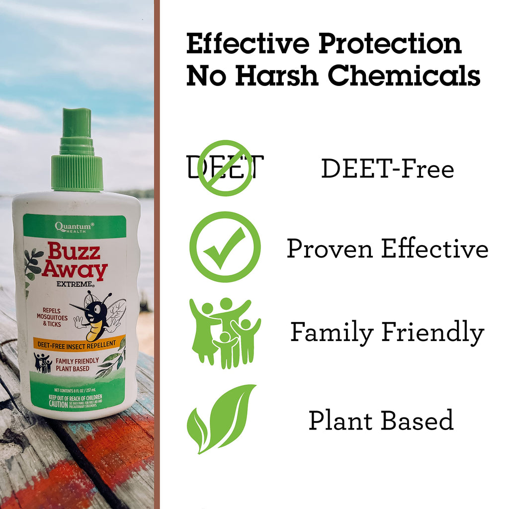 Quantum Health Buzz Away Extreme Insect Repellent|DEET Free Spray|Repels Mosquitos and Ticks|Formulated with Powerful Combo of E