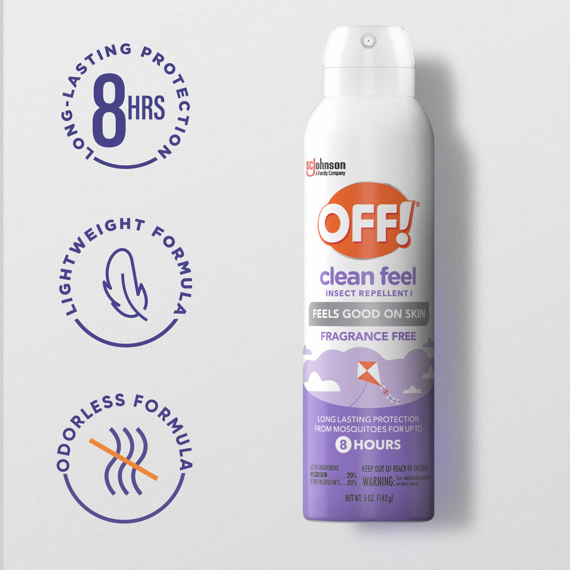 OFF! Clean Feel Insect Repellent Aerosol with 20% Picaridin, Bug Spray with Long Lasting Protection from Mosquitoes, Feels Good