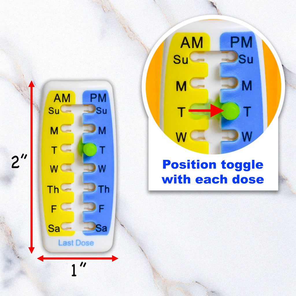 Pill Reminder Medication Tracker 2PK Single Strip can Track Morning and Evening doses. Use on Prescription vials, Pill Bottles,