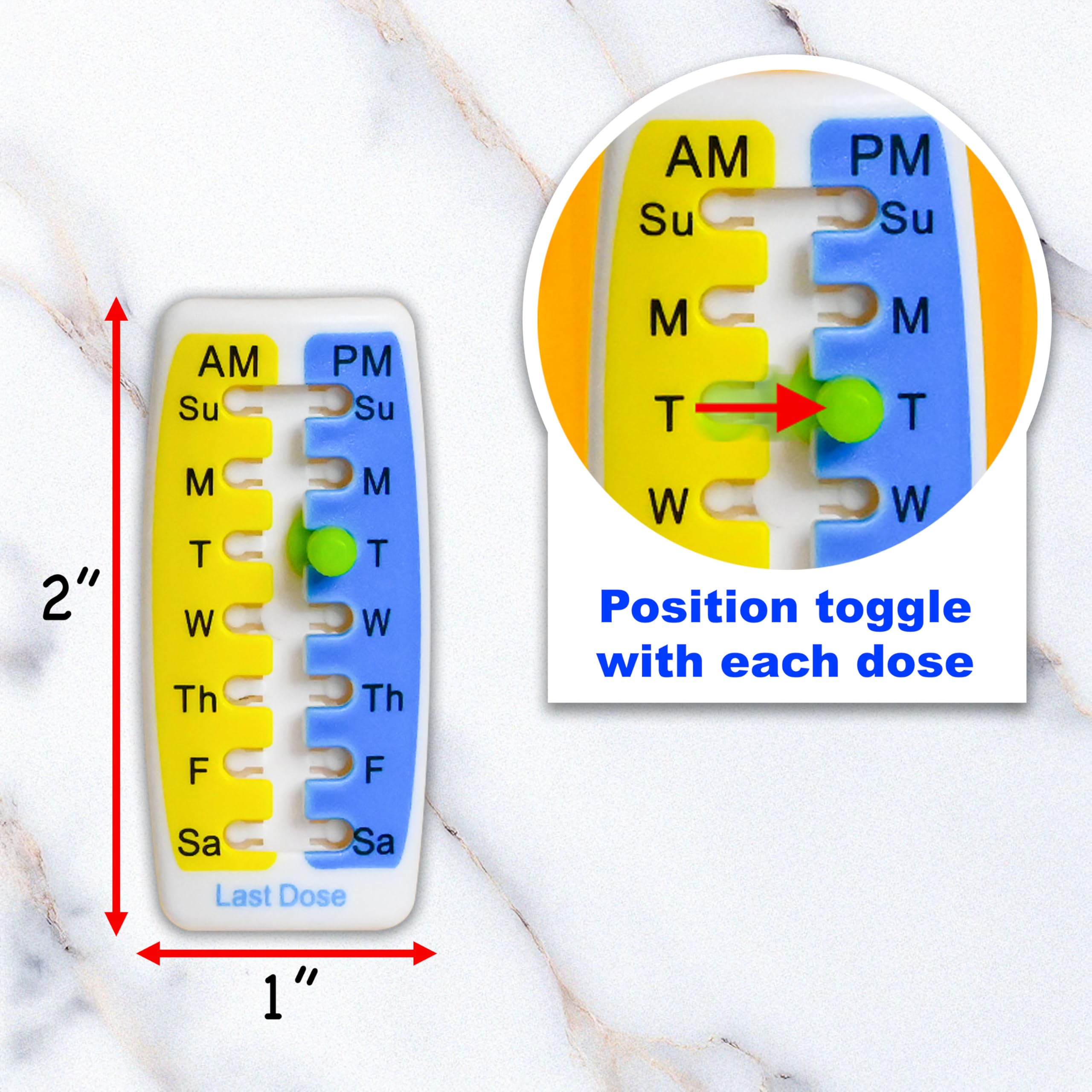 Pill Reminder Medication Tracker 2PK Single Strip can Track Morning and Evening doses. Use on Prescription vials, Pill Bottles,