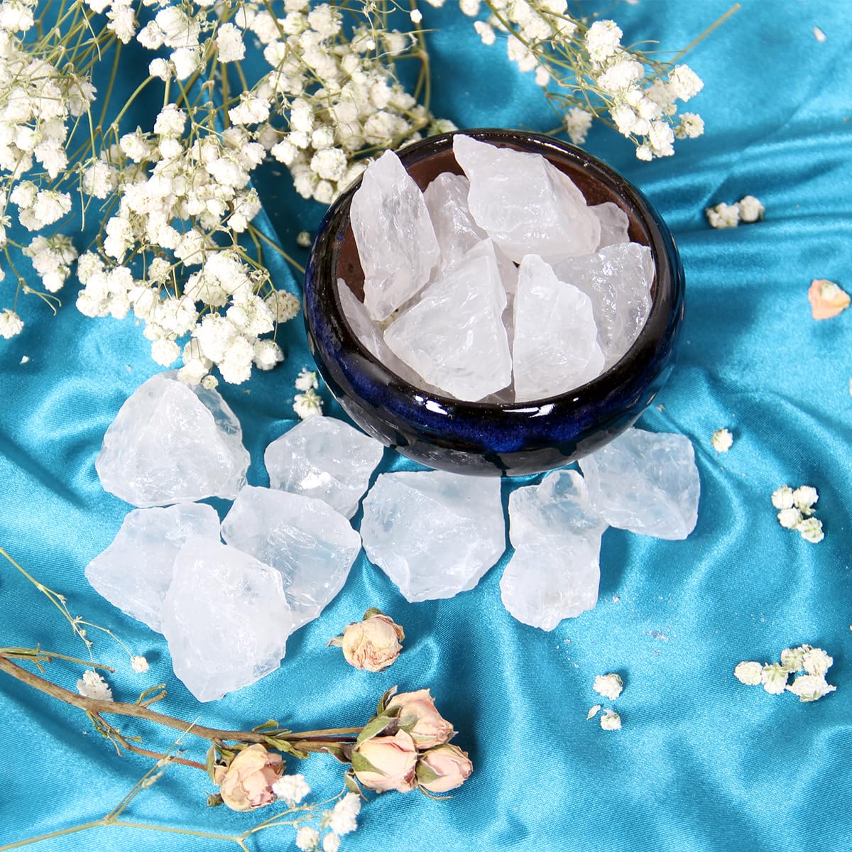 1.1lb Bulk Raw Clear Quartz Stone Rough Crystal-Natural Clear Quartz Raw Stones Crystal for Tumbling, Cabbing, Fountain Rocks, D
