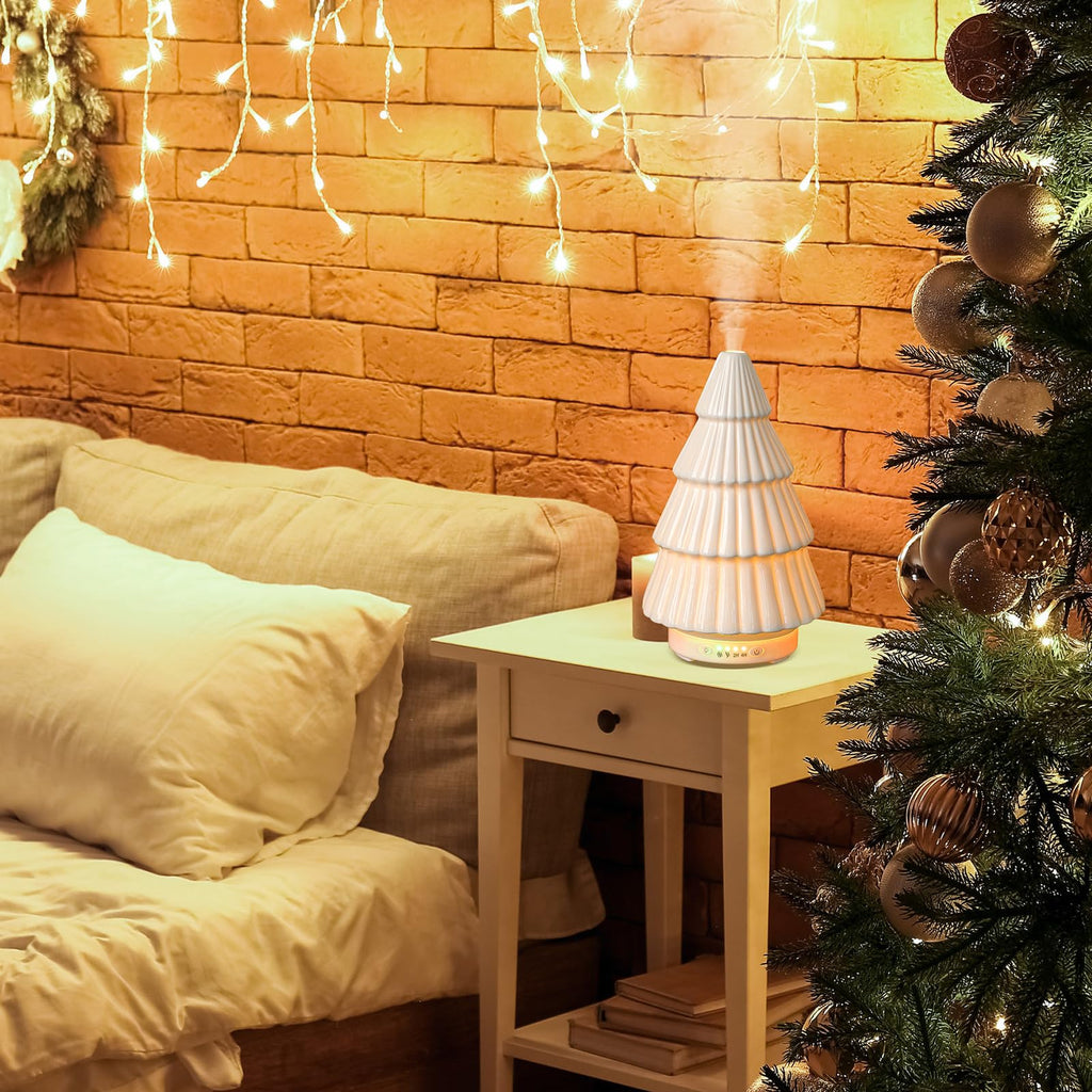 Rossesay Christmas Essential Oil Diffuser Gifts Ceramic 120ml Christmas Tree Diffuser for Essential Oil Cute Small Aromatherapy
