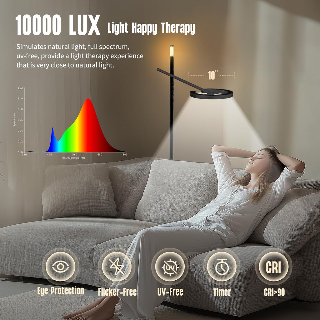 GLOWRIUM-H1 Smart Light Therapy Lamp 10000 Lux, LED UV-Free Sun Lamp, Full Spectrum Happy Natural Mood Therapy, Stepless Dimmabl