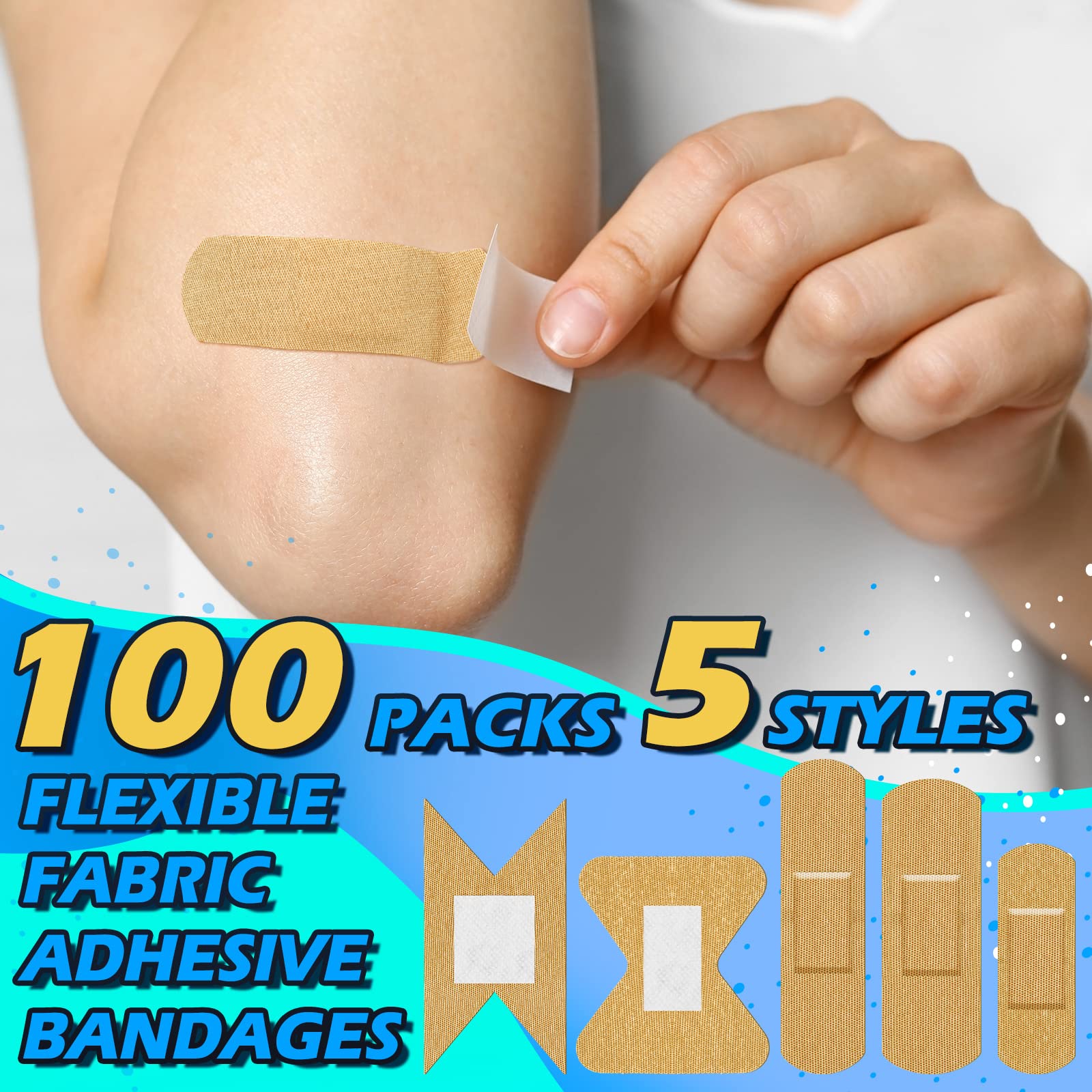 Nuanchu 100 Pieces Flexible Fabric Adhesive Bandages Assorted Bulk Fingertip Breathable Elastic Knuckle Bandages Prevent Infecti