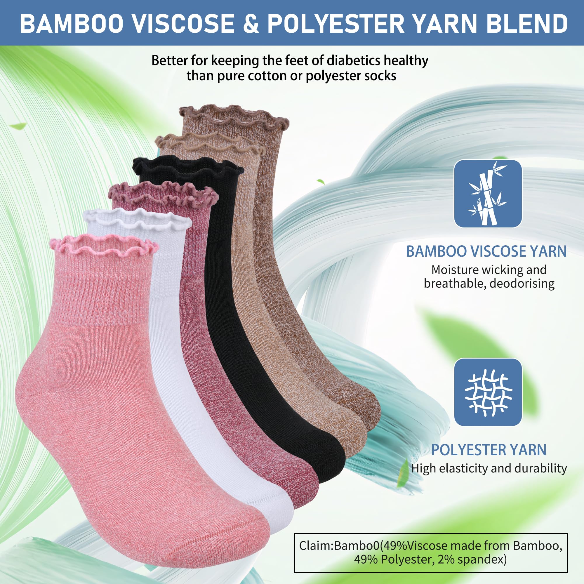Bulinlulu Womens Diabetic Socks - 6 Pairs Non-Binding Neuropathy Socks for Women 6-9 9-11(Ruffle Group A-M)