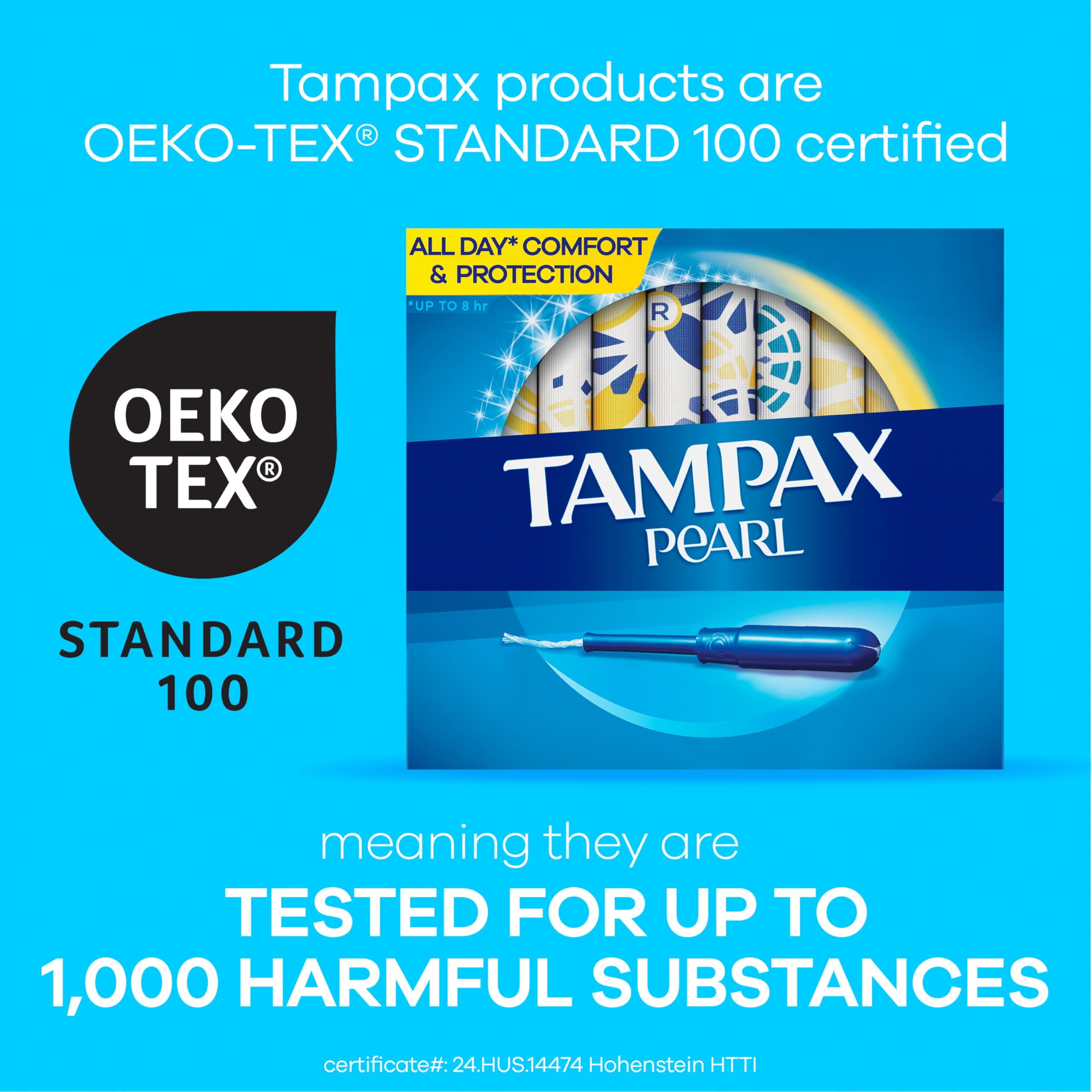 Tampax Pearl Tampons Regular Absorbency, With Leakguard Braid, Unscented, 50 Count x 2 Packs (100 Count total)