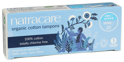 Natracare Non-Applicator 100% Organic Cotton Tampons, Super, Totally Chlorine Free, Biodegradable and Compostable (1 Pack, 20 Ta