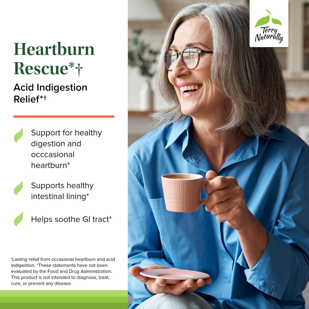 Terry Naturally Heartburn Rescue - Dietary Supplement to Aid Acid Indigestion Relief - Digestive Health Support with D-Limonene