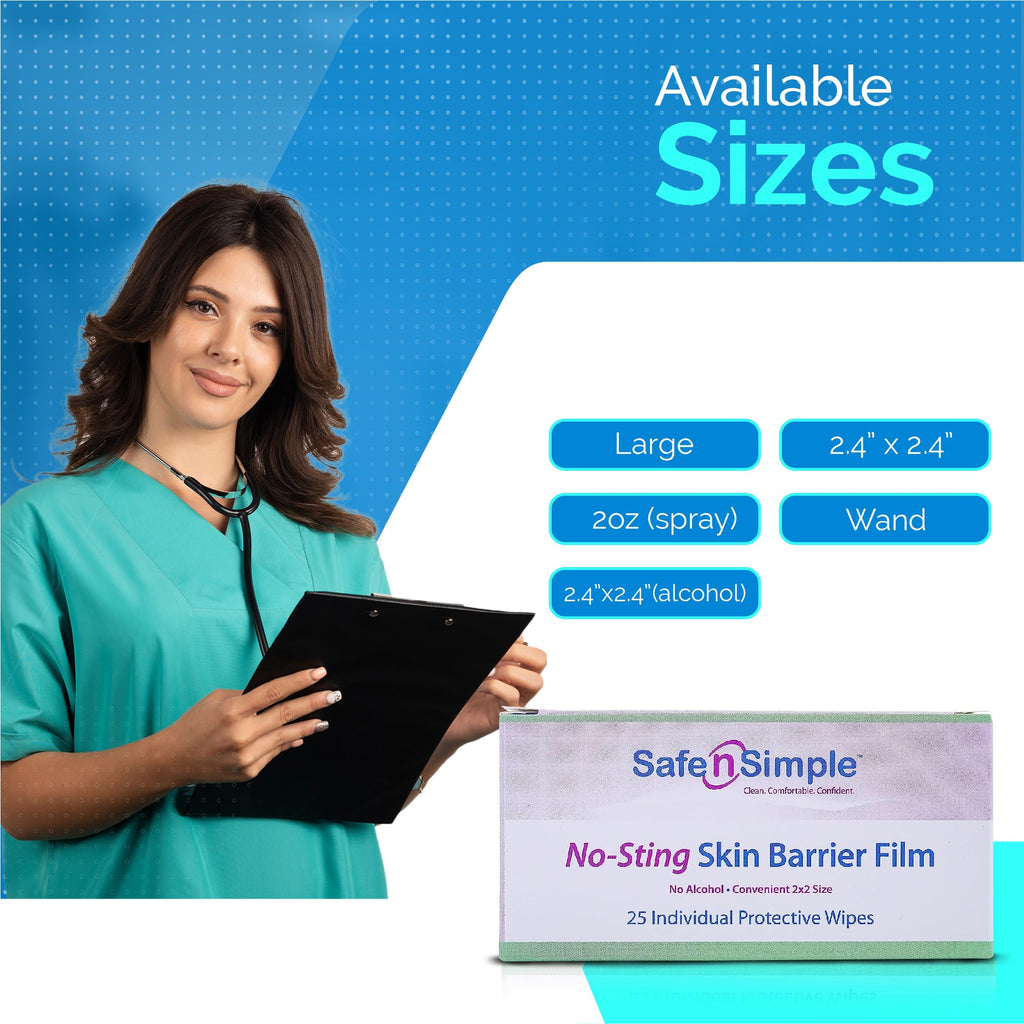 Safe n Simple Skin Barrier Wipes - 25 Large 5    x 7    Individually Wrapped No-Sting Barrier Film Wipes - Skin Prep Protective