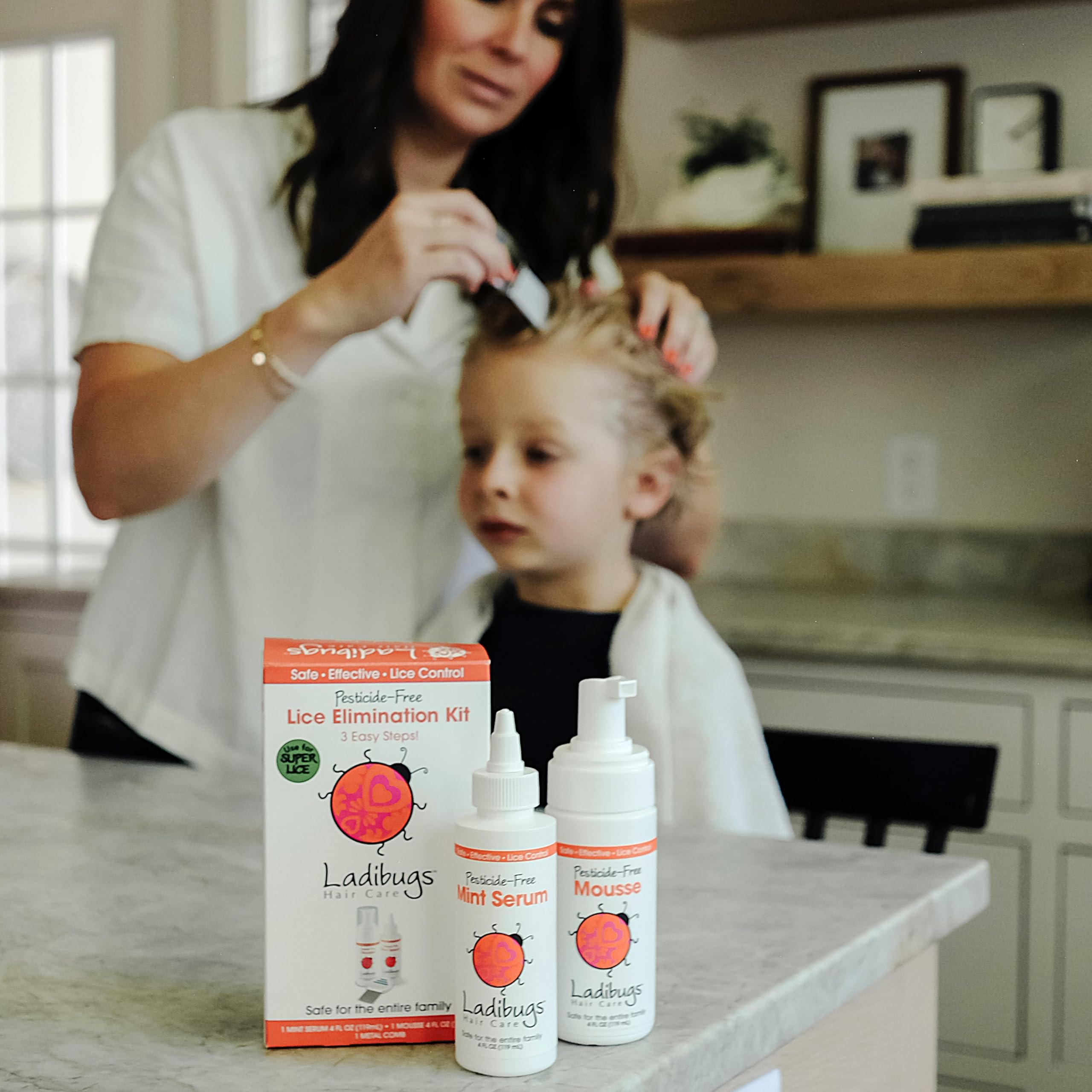 LADIBUGS One and Done Lice Treatment Kit - 3-Step Elimination - Comb, Mousse, Serum | Natural & Effective Head Lice & Nit Fix |