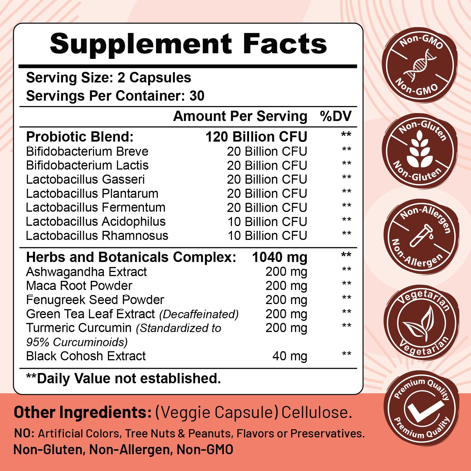 Menopause supplements for women, 120 Billion CFU Probiotic, 13-in-1 Herbs & Botanicals Complex, for Hormone Menopause, Hot Flash