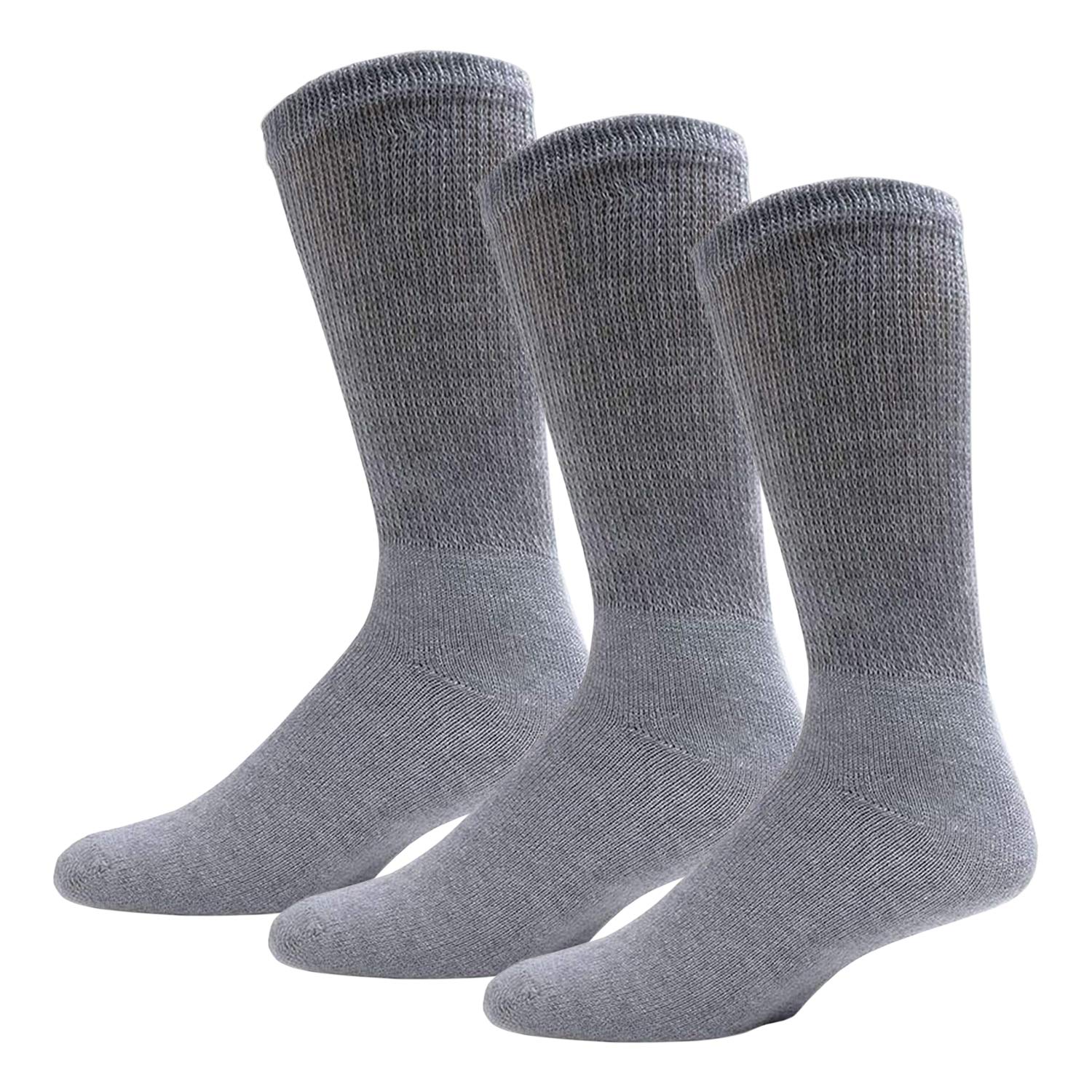 Big and Tall Diabetic Cotton Crew Socks, King Size Mens Athletic Crew Socks (13-16, Gray) - 3 pairs