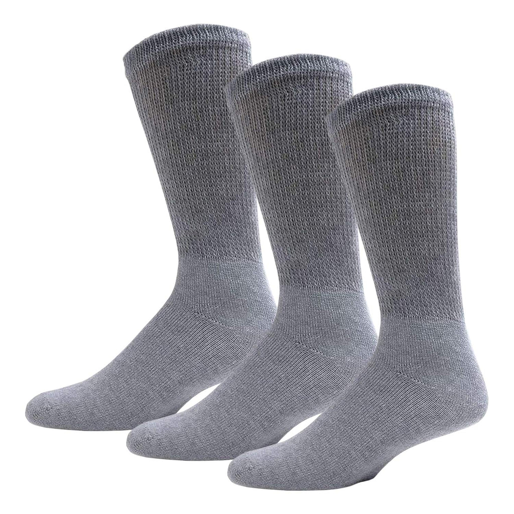 Big and Tall Diabetic Cotton Crew Socks, King Size Mens Athletic Crew Socks (13-16, Gray) - 3 pairs