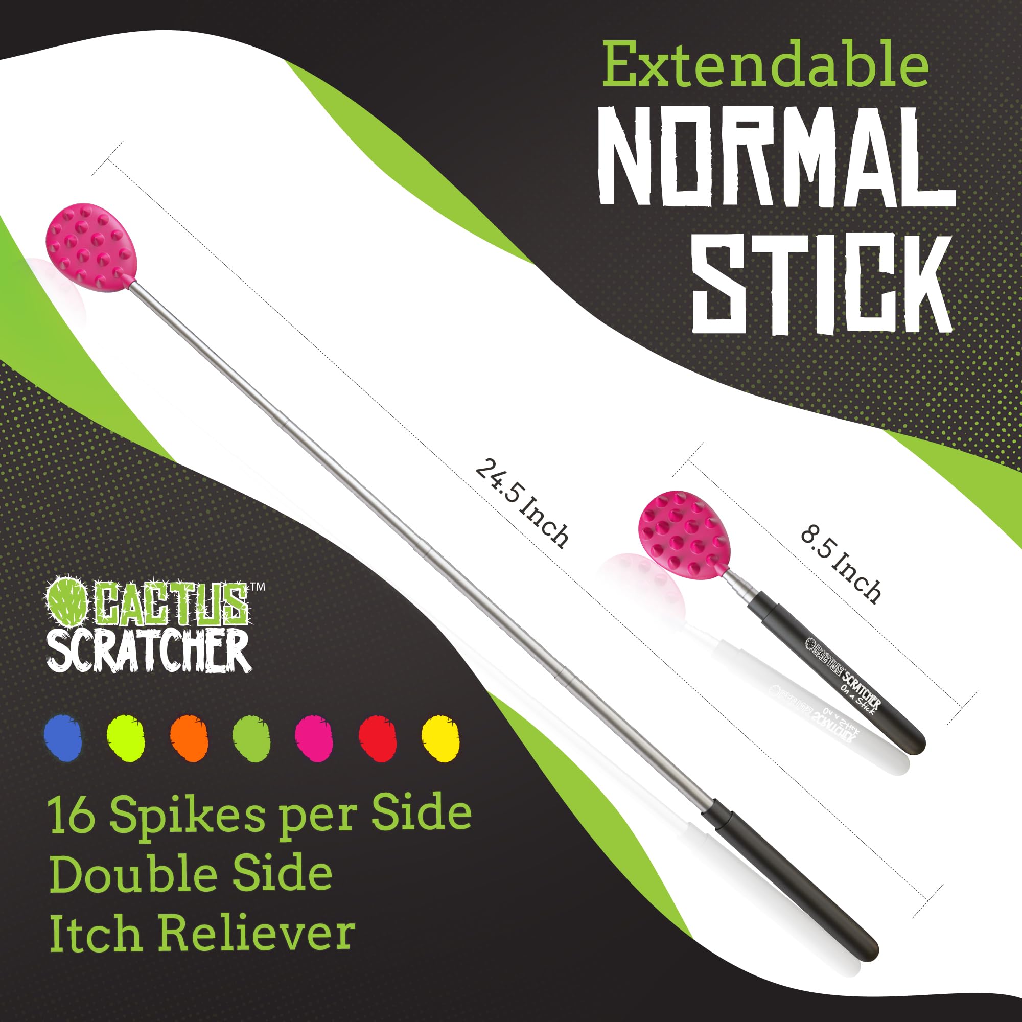Cactus Scratcher Extendable Telescopic Back Scratcher - Extends 25 Long Double Sided Retractable Scratching Tool for Hand, Neck,