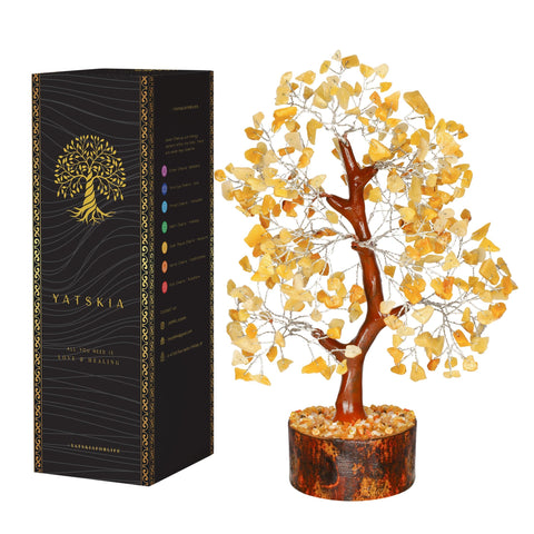 YATSKIA Yellow Aventurine - Crystal Tree, Yellow Crystal, Gem Tree, Chakra Tree, Artificial Trees, Crystal Tree for Positive Ene