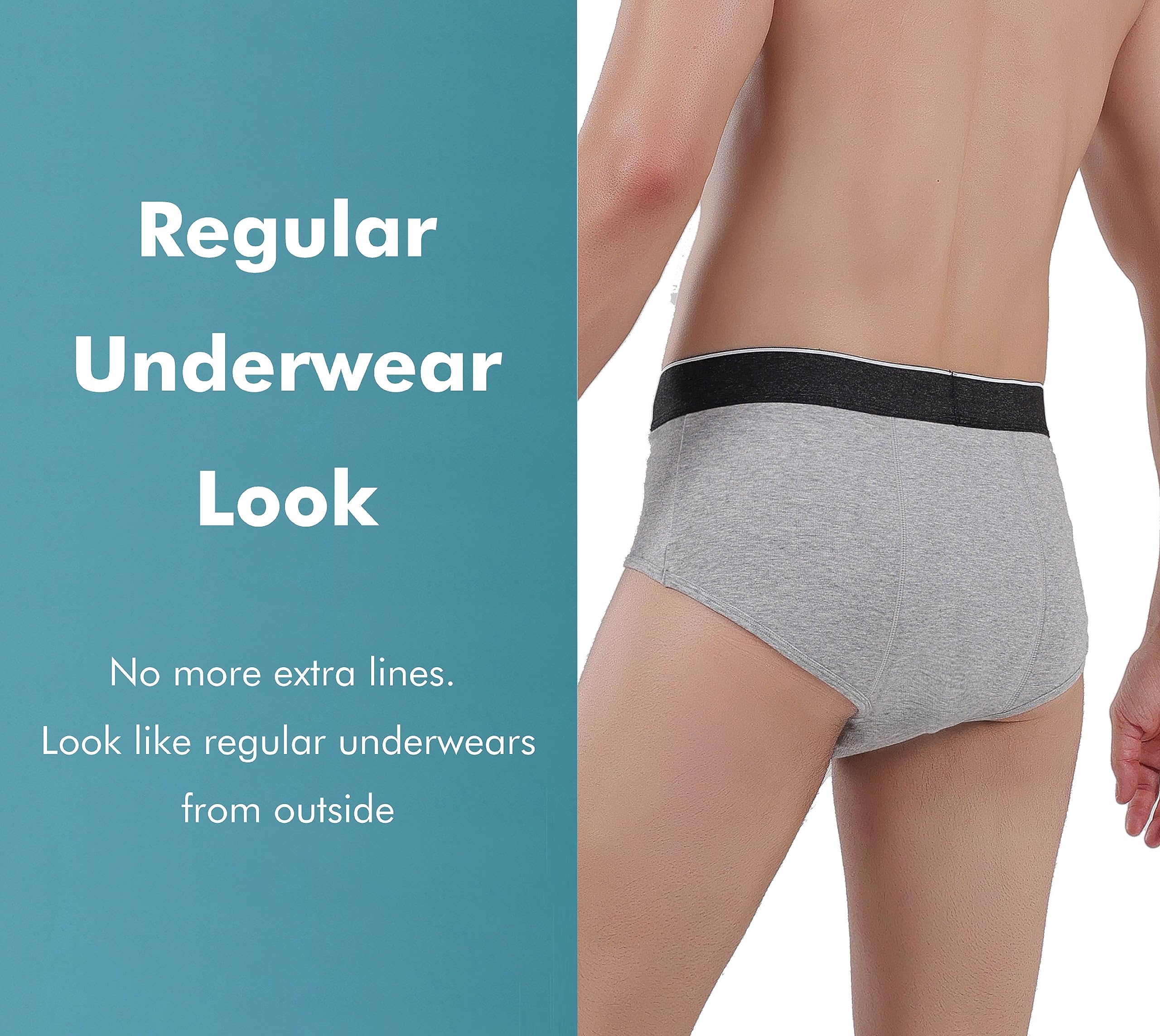AIRCUTE Men Urinary Incontinence Underwear Washable Super Absorbency Briefs for Bladder Leak 160 ML 3 Pack (3 Gray, Medium)