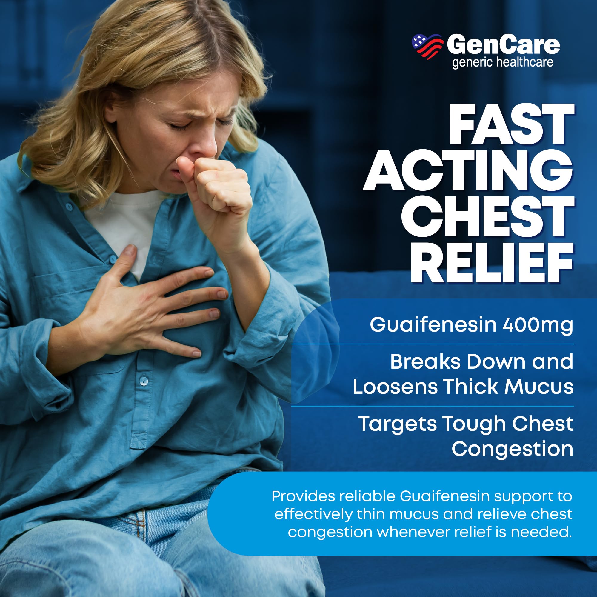 GenCare Mucus Relief Expectorant Guaifenesin 400 mg 300 Tablets Value Pack - Fast Acting Thinning of Mucus for Colds, Chest Cong