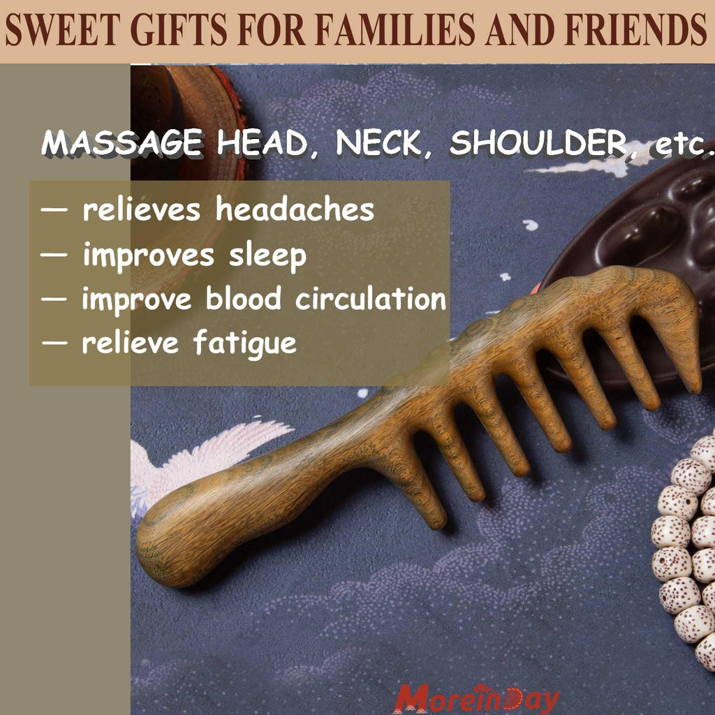 Moreinday Massage Comb - Wooden Scalp Massager and Gua Sha for Hair Growth, Green Sandalwood Loc Comb for Women and Men