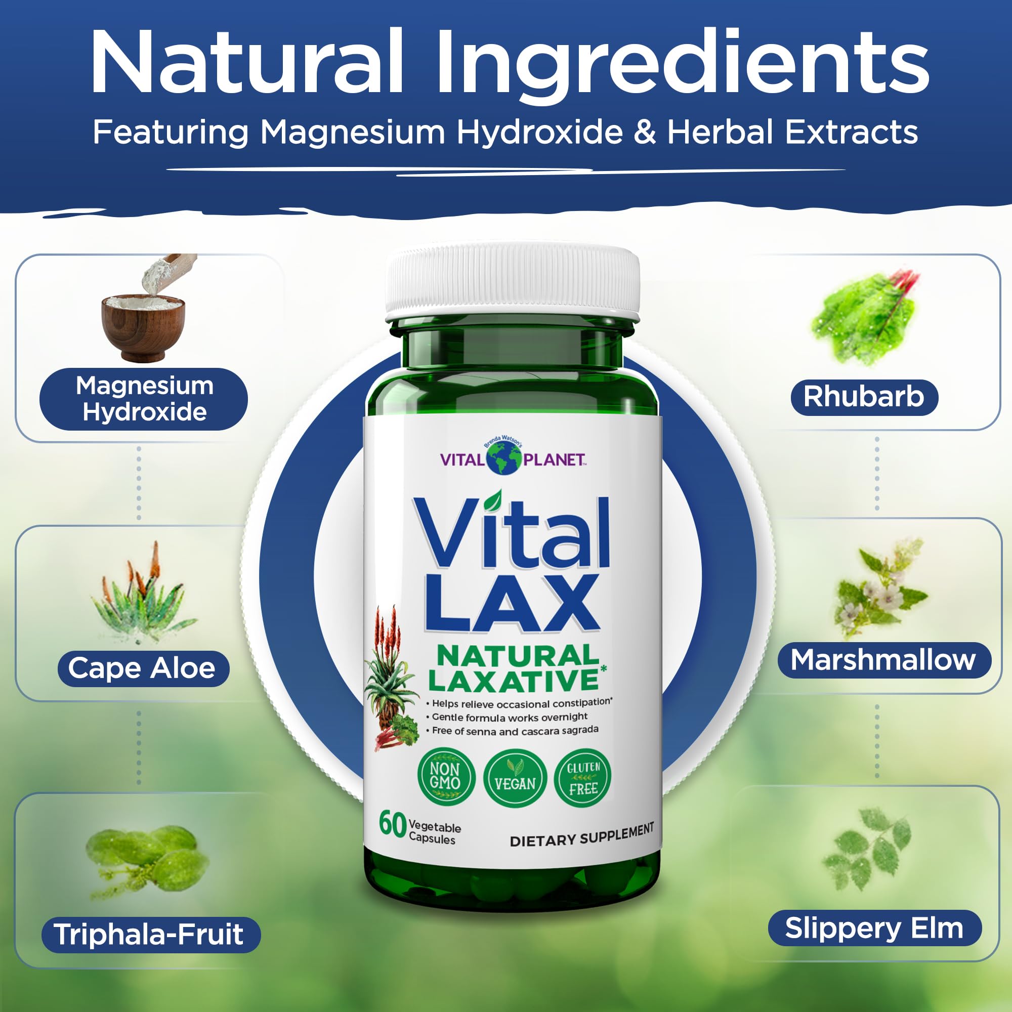 Vital Planet - Vital Lax Natural Laxative Cleanse Supplement for Occasional Constipation, with Magnesium Hydroxide, Slippery Elm