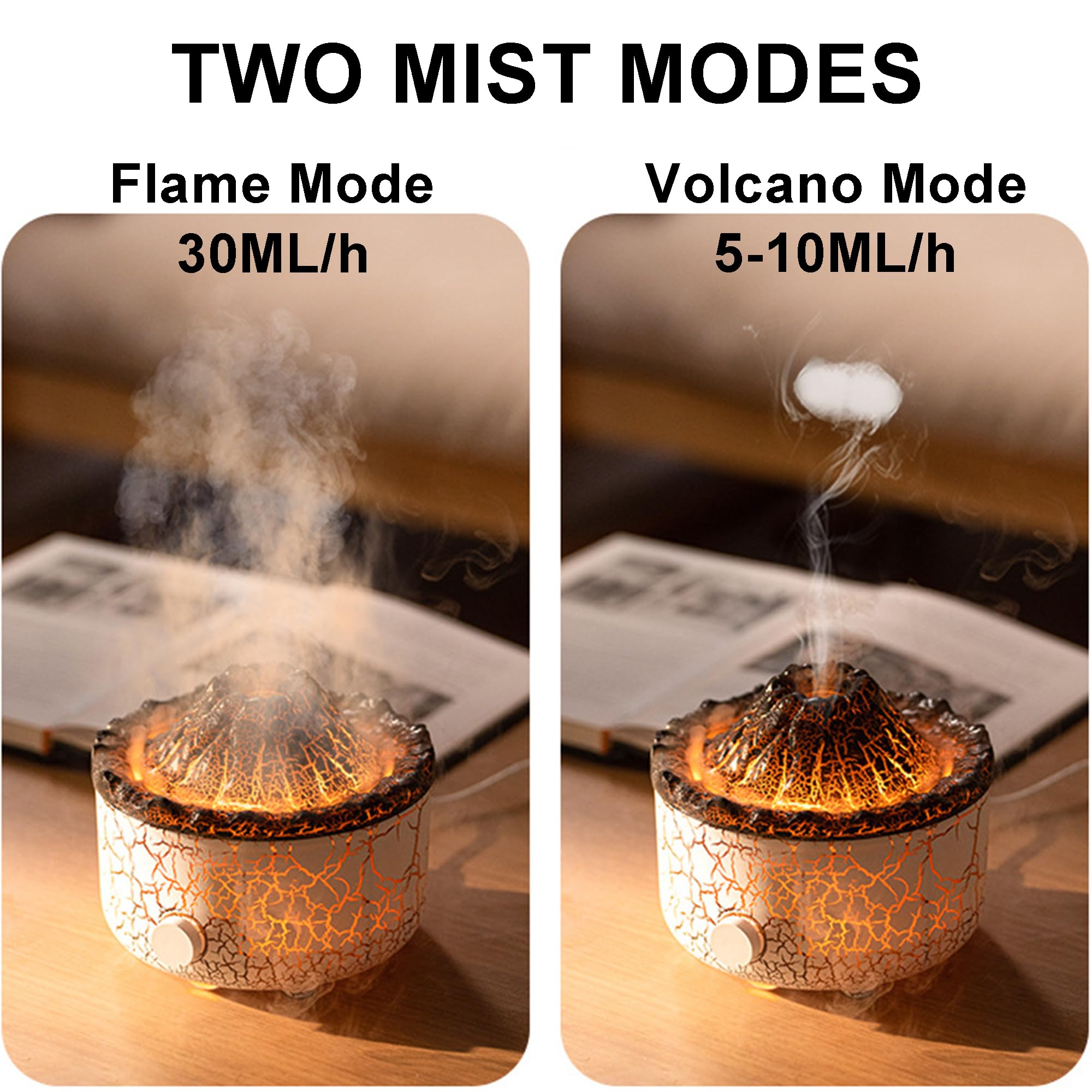 YALEDI Aromatherapy Essential Oil Diffuser, 560ml Ultrasonic Cool Mist Diffuser/Humidifier with Flame & Volcano 2 Mist Mode, for