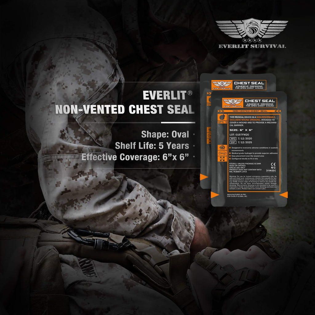 EVERLIT Occlusive Chest Seal Non-Vented Adhesive Dressing for Open Chest Injury and Sucking Chest Wound (10 Count)