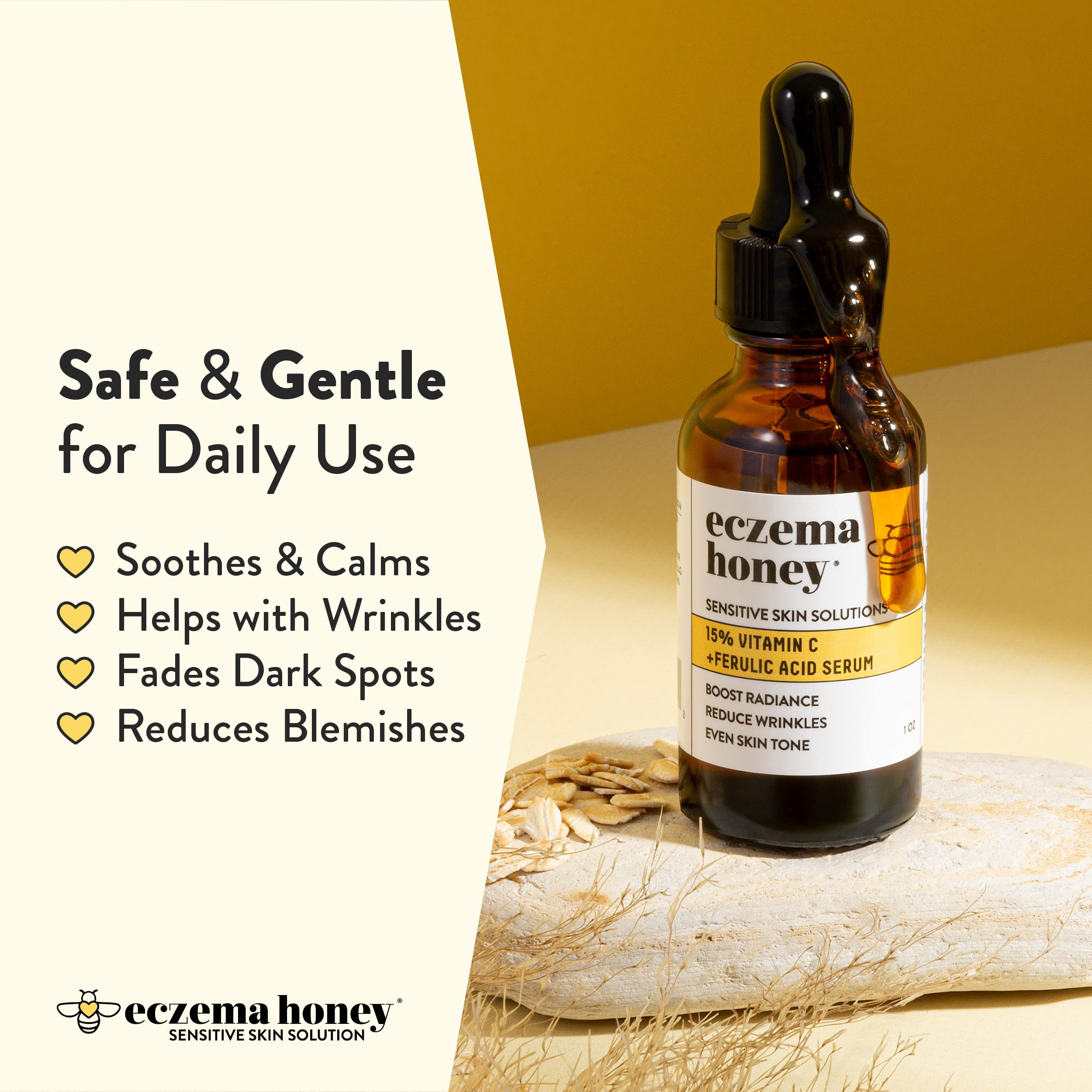 ECZEMA HONEY 15% Vitamin C + Ferulic Acid Serum - Anti Aging Skin Care Products - Face Oil for Eczema, Dry & Sensitive Skin (1 O