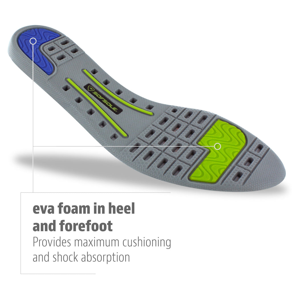 Sof Sole Mens Thin Fit Medium Arch Lightweight Low Volume Shoe Insole, Black, M 13-14