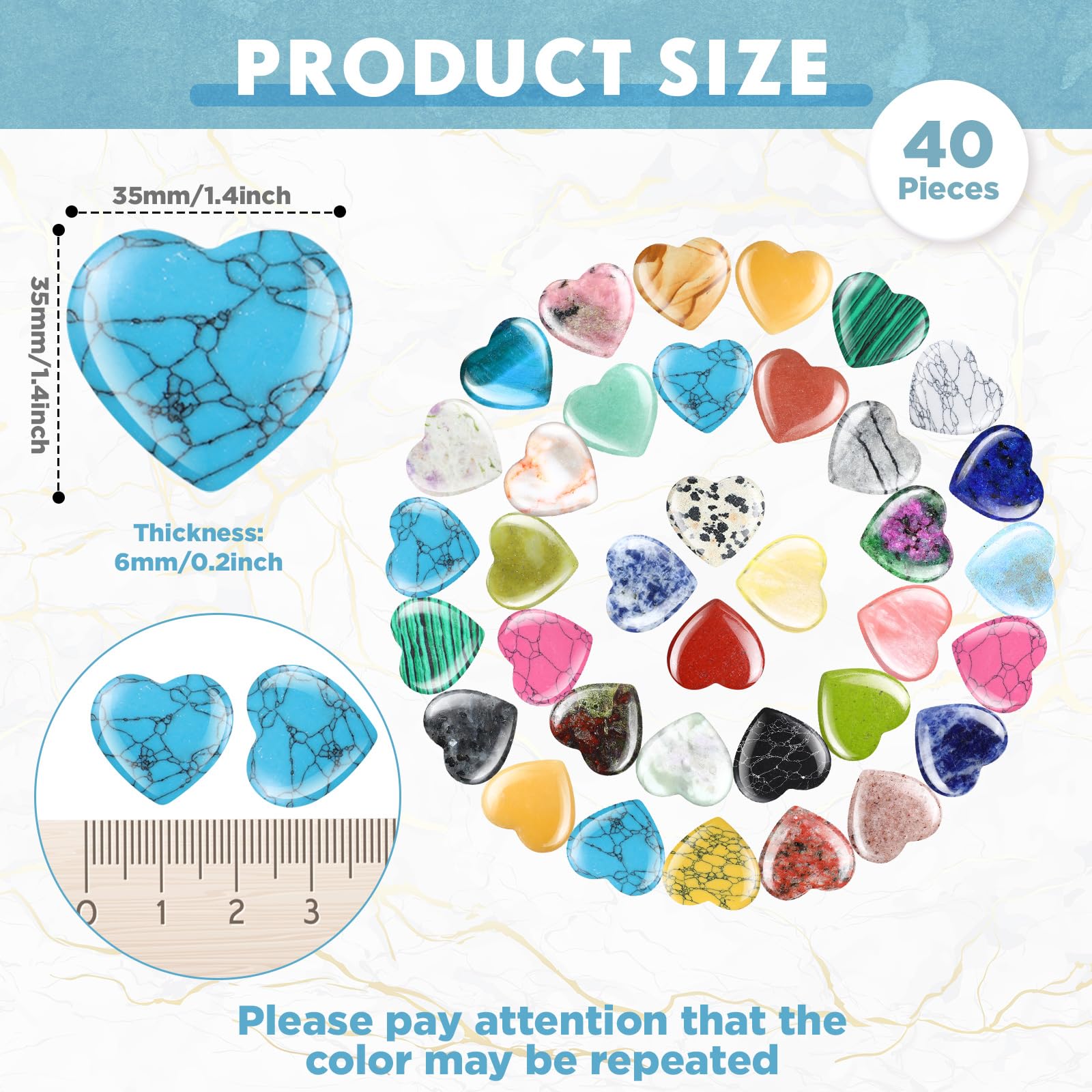 Nuenen 40 Pcs 1.4 Inch Heart Stone Bulk Valentines Gifts Heart Shaped Rock Worry Stone Tiny Trinkets Healing Crystal Gemstone Lo