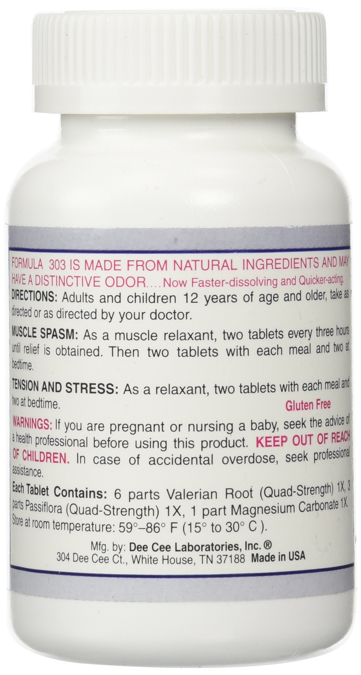 Dee Cee Labs Formula 303 Maximum Strength All-Natural Relaxant Tablets, 250 Tablets; All-Natural Relaxant containing Magnesium f