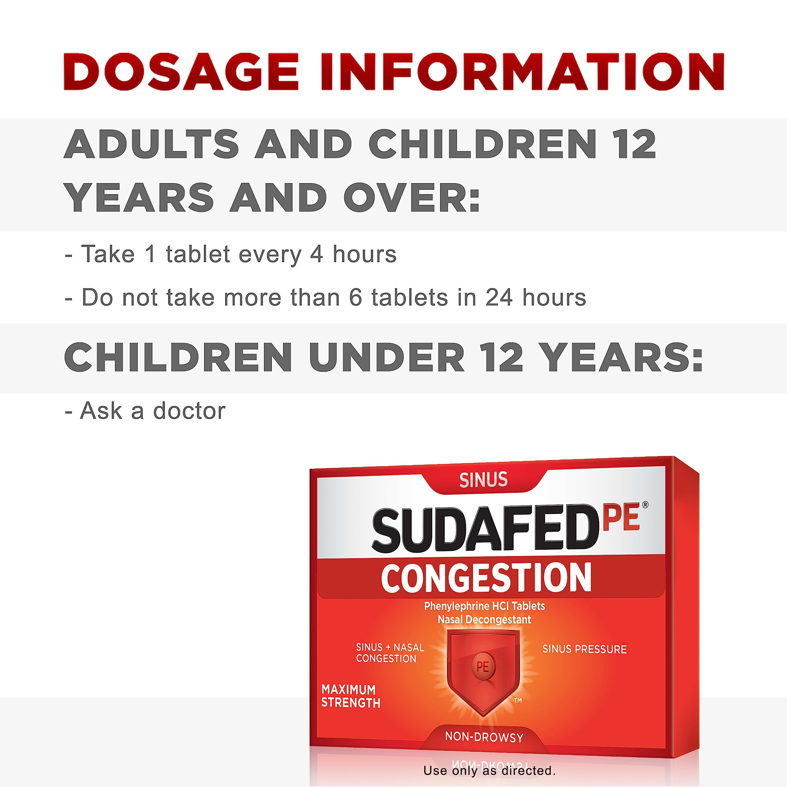 Sudafed PE Sinus Congestion Maximum Strength Non-Drowsy Decongestant Tablets, 36 ct