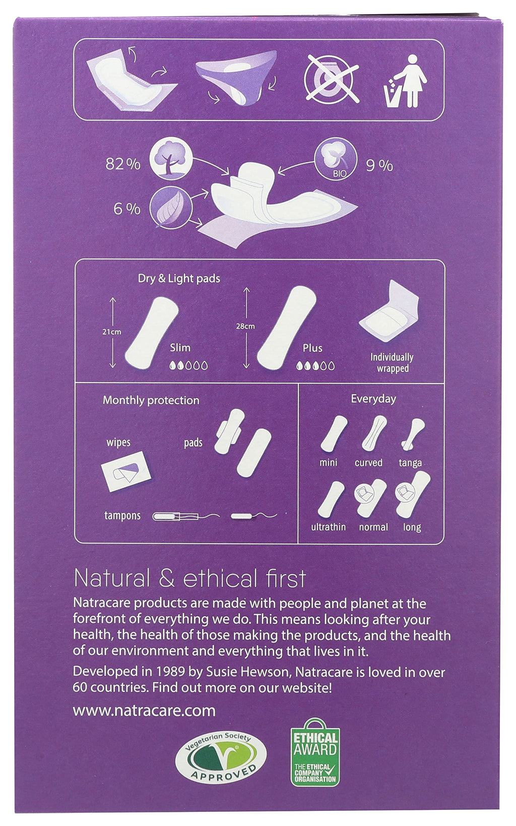 Natracare Dry & Light, Slim, Natural and Absorbent Pads with Organic Cotton Cover for Light Urinary Incontinence (1 Pack, 20 Pad