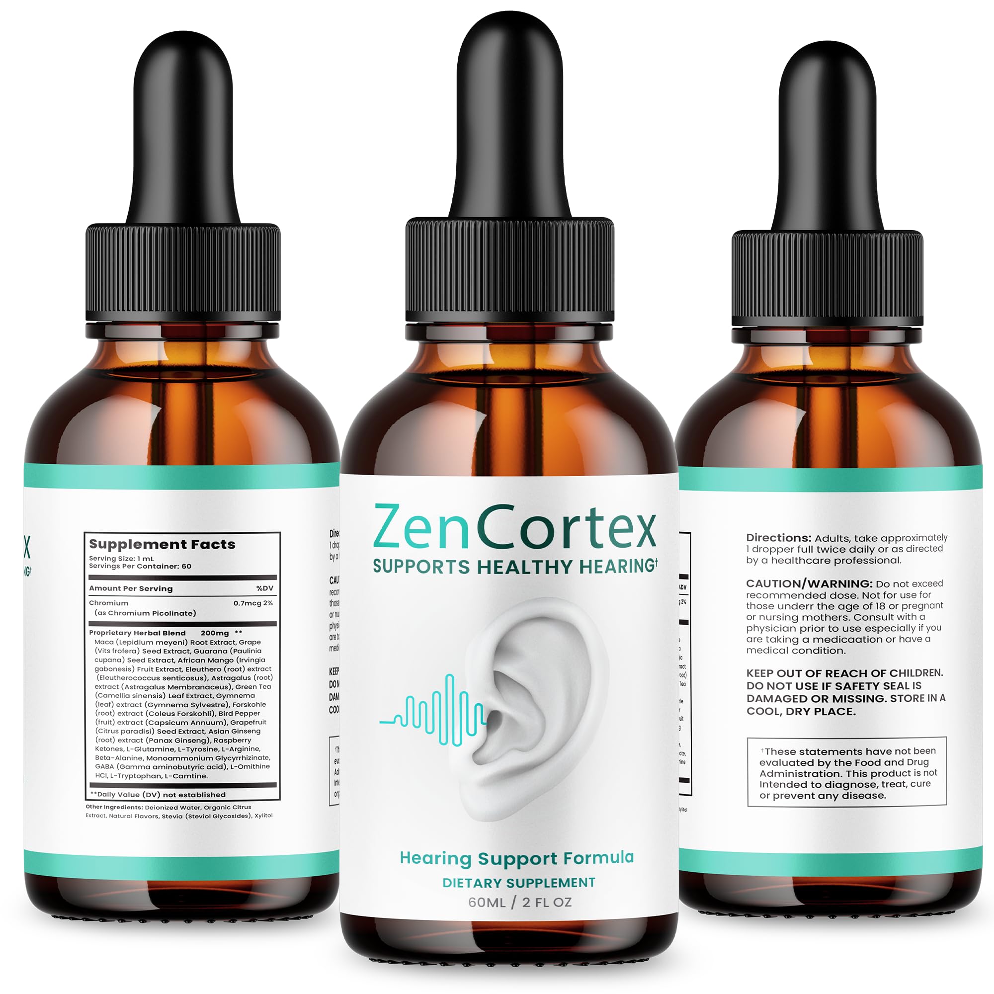 (3 Pack) Zencortex For Tinnitus Relief - Official Formula - Zencortex Drops for Ears, Zen Cortex 24 Tinnitus Drops Liquid Supple