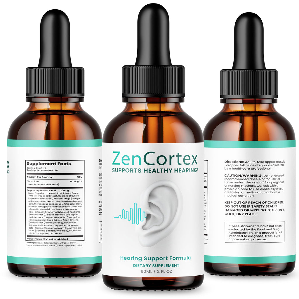 (3 Pack) Zencortex For Tinnitus Relief - Official Formula - Zencortex Drops for Ears, Zen Cortex 24 Tinnitus Drops Liquid Supple