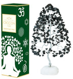 Black Tourmaline Gemstone Tree of Life Quartz Base Chakra Tree for Positive Energy, Handmade Crystal Tree Feng Shui Decor Money 