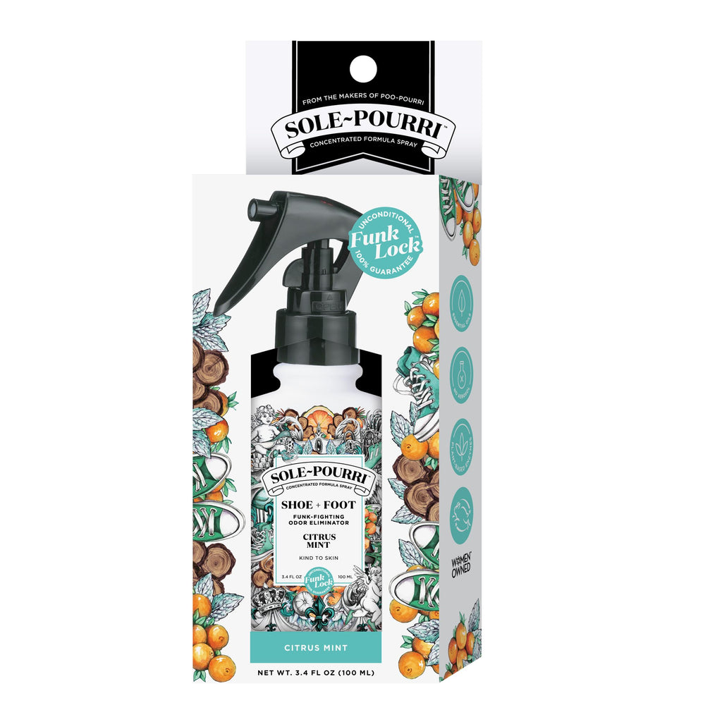 Sole-Pourri Shoe + Foot Funk-Fighting Odor Freshener Spray, Citrus Mint, 3.4 Fl Oz