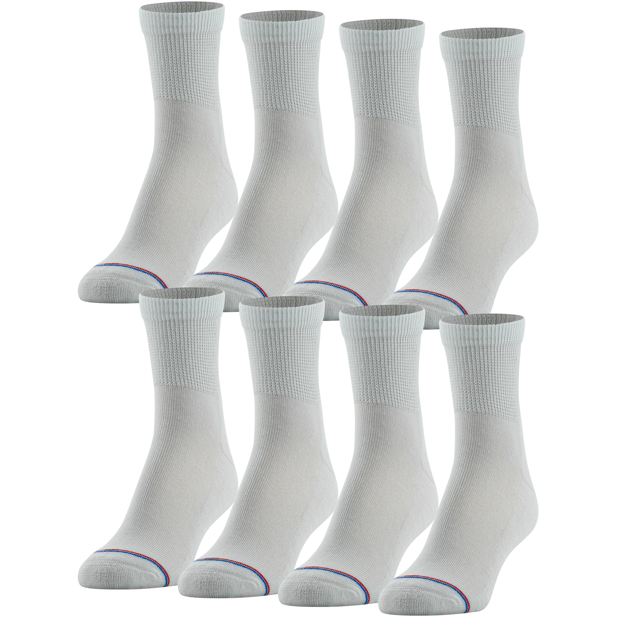 MediPEDS Quarter Socks with Non-Binding Top and Cushion, Multipairs, White (8-Pairs), Shoe Size: Men's 6-9 Women's 6-10