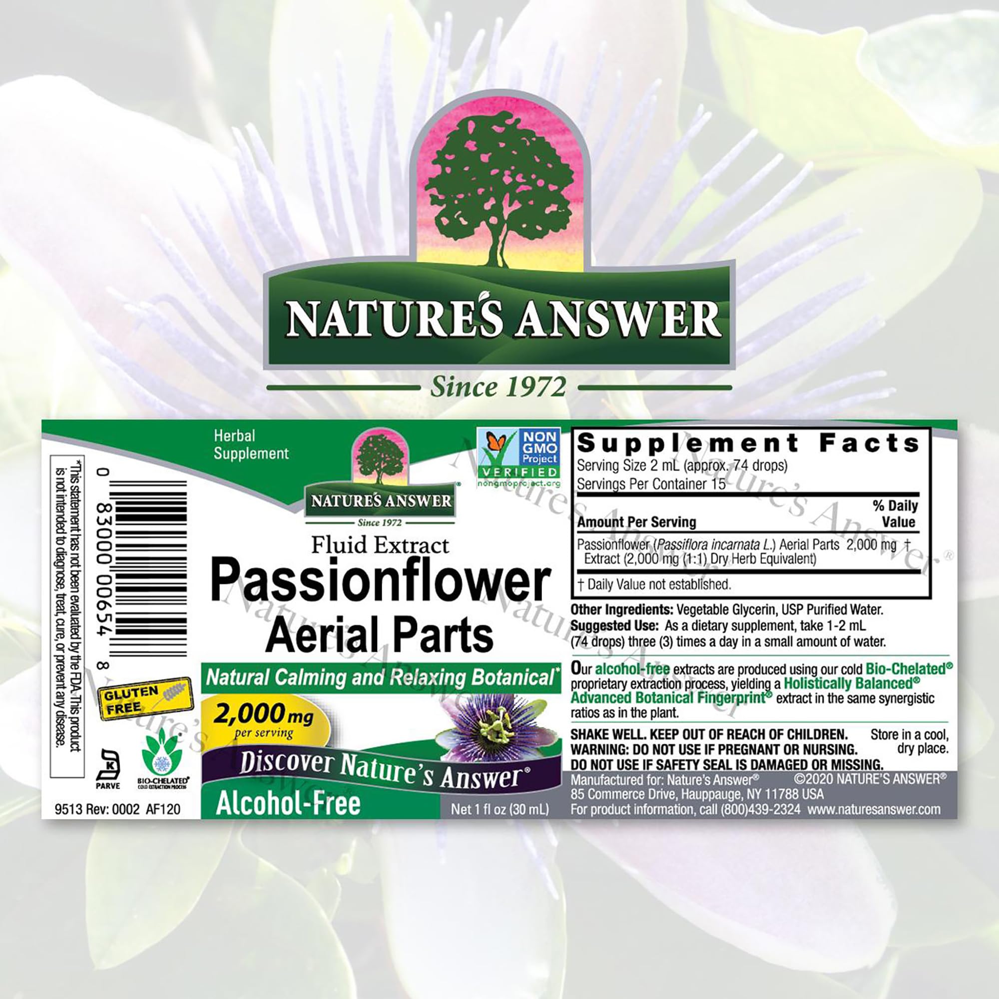 Nature's Answer Passion Flower with Organic Low Alcohol 2000mg 1oz Extract | Supports Relaxation | Vegan, Vegetarian, Vegan, Non