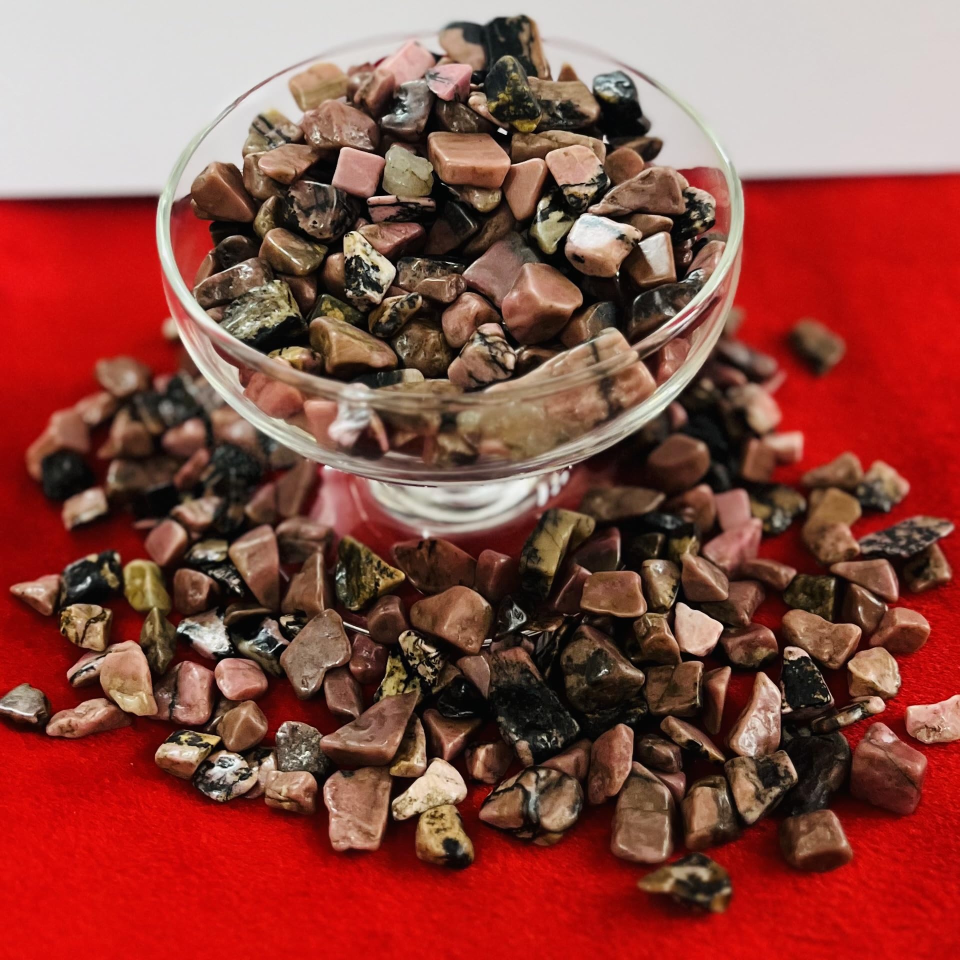Indian Consigners Natural Crushed Polished Tumbled Gem Stone Chips, Decoration & Healing Crystals (Rhodonite)