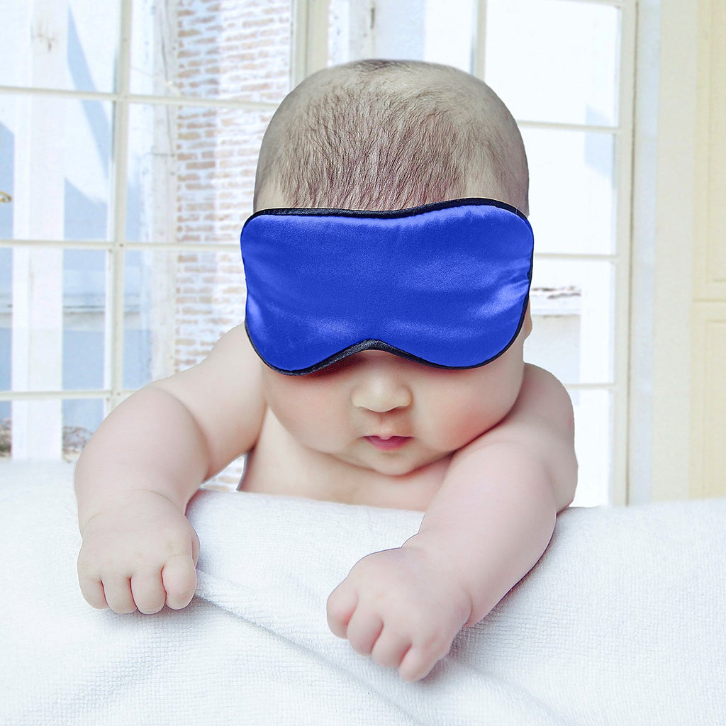 NMM Global 100% Natural Silk Sleep Eye Mask Kids, Cute Night Sleeping Mask with Adjustable Elastic Strap for Newborn (Baby Blue