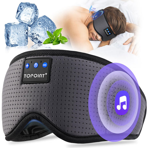Sleep Headphones Wireless Bluetooth, TOPOINT Eye Mask for Sleeping with Microphone Handsfree, Silk Sleep Mask for Side Sleepers 