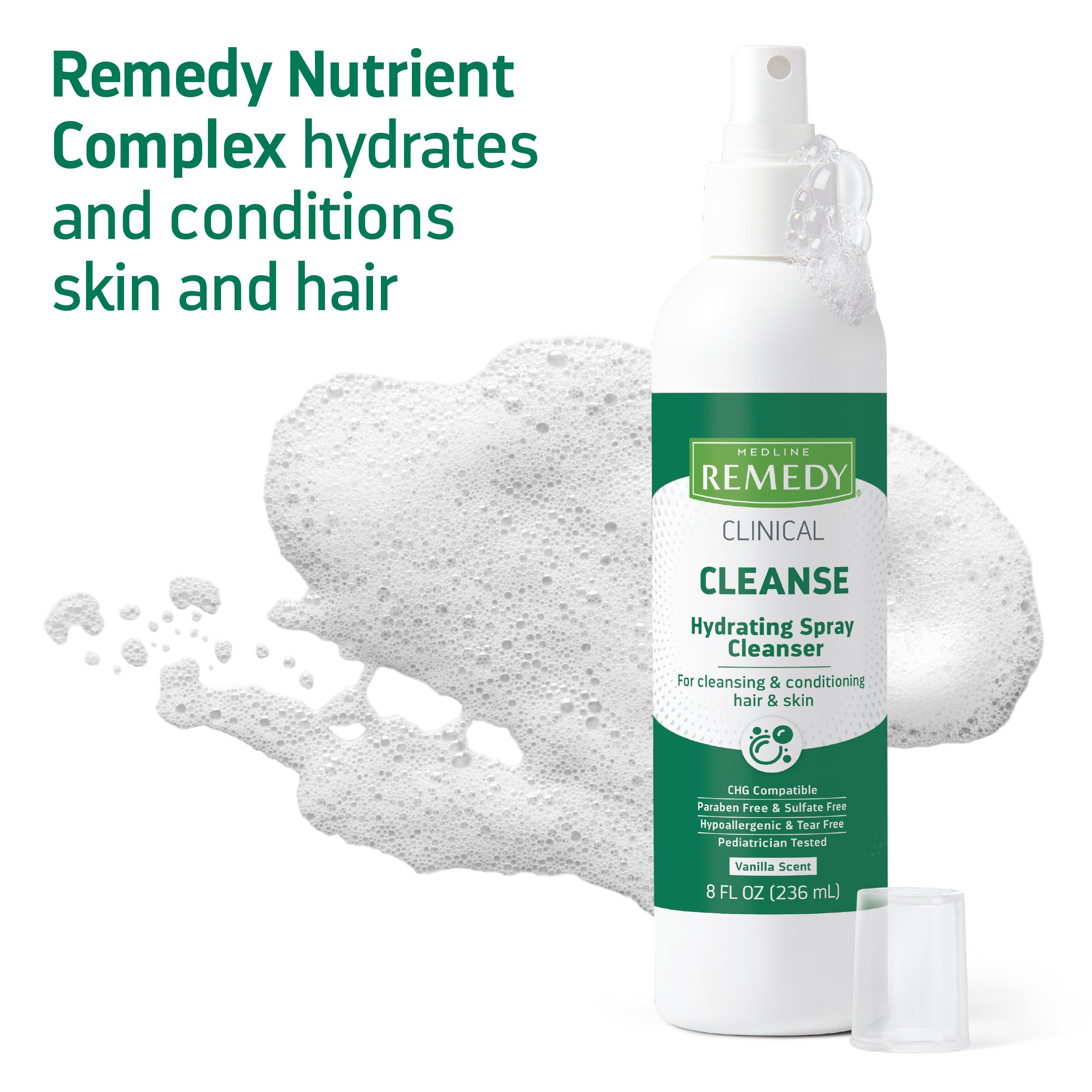 Medline Remedy Clinical No-Rinse Spray Cleanser (8 fl oz), 12 Count, Vanilla Scent, For Skin and Hair, Adults, Children, Body Wa