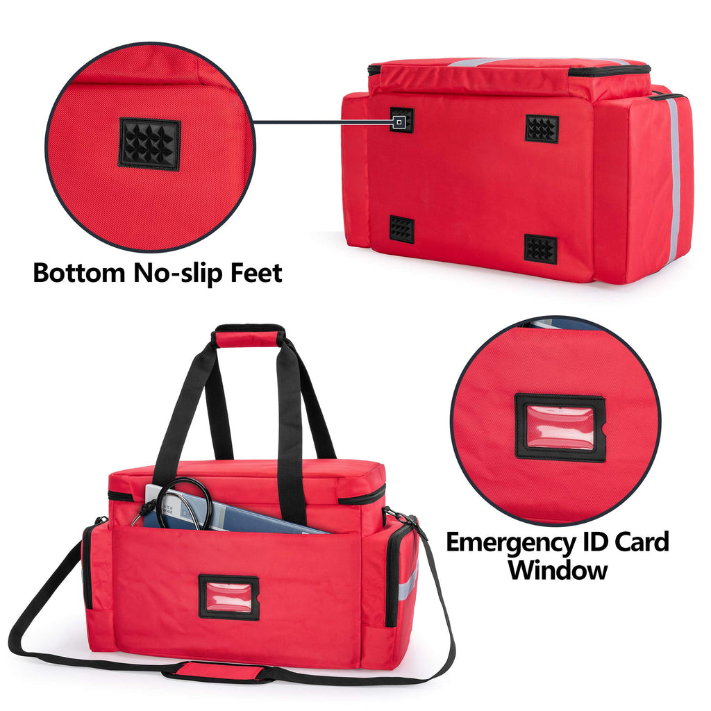 Trunab First Aid Bag Empty, Professional Medical Bag Emergency Responder Trauma Bag with Inner Dividers and Anti-Slip Bottom, Id