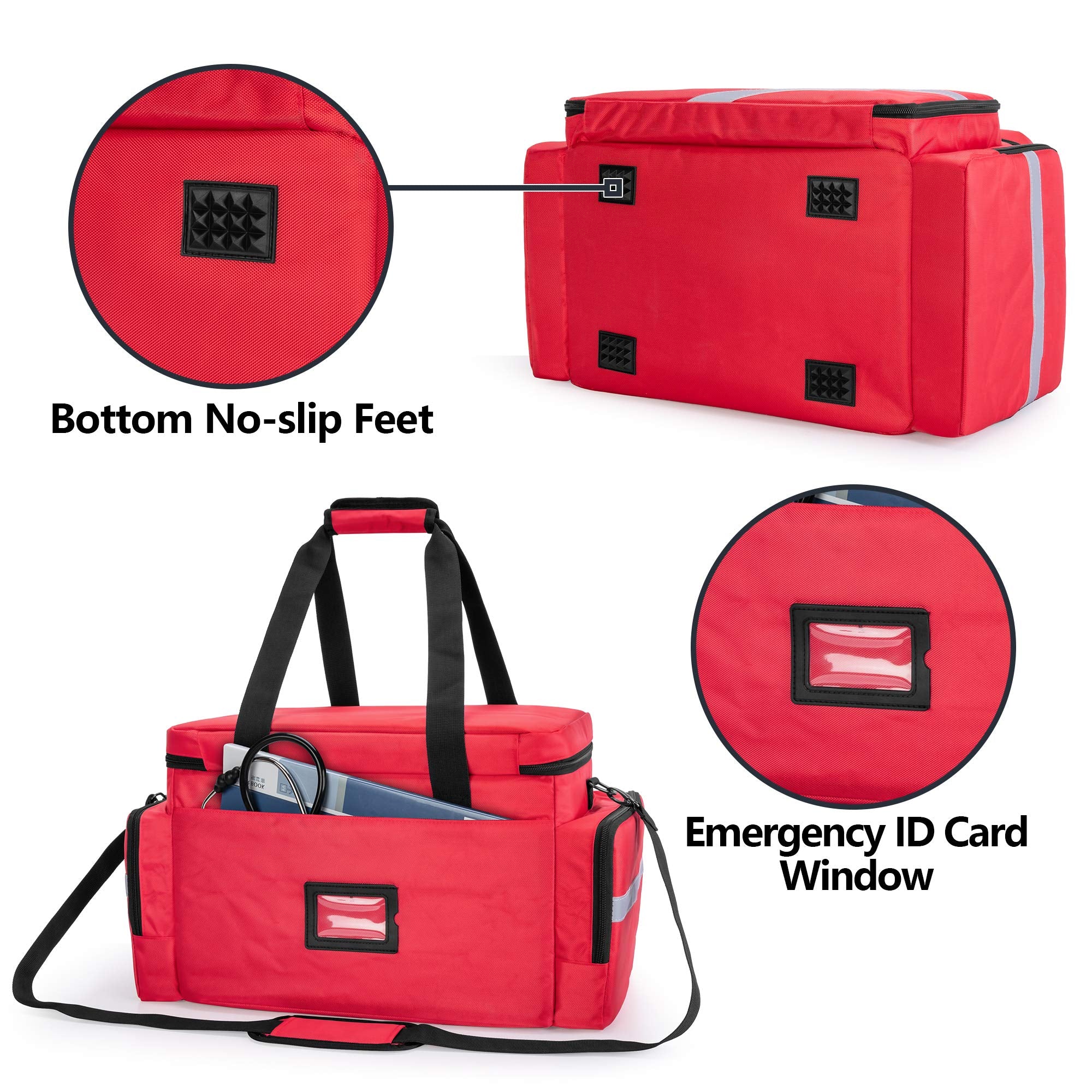 Trunab First Aid Bag Empty, Professional Medical Bag Emergency Responder Trauma Bag with Inner Dividers and Anti-Slip Bottom, Id