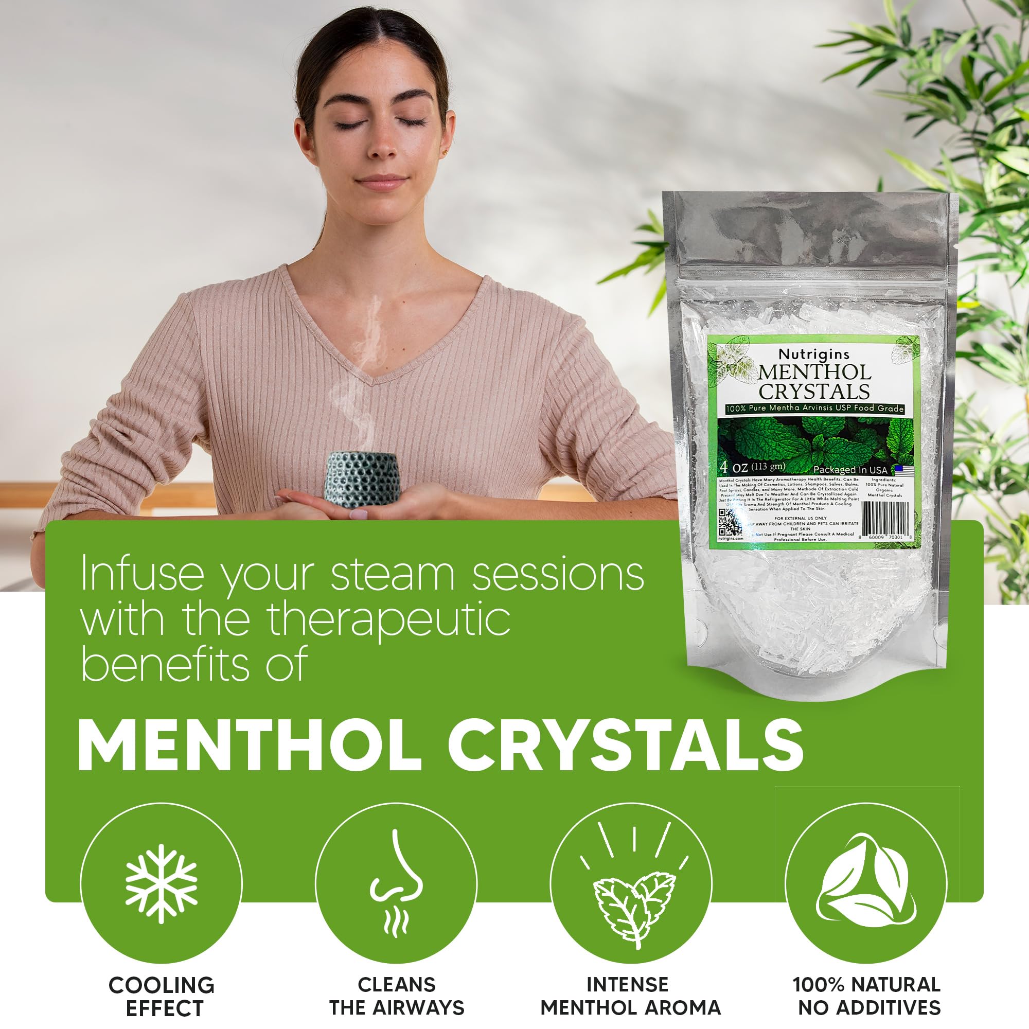 Menthol Crystals 100% Pure Organic Natural Spa Quality in 4OZ Resealable Bag