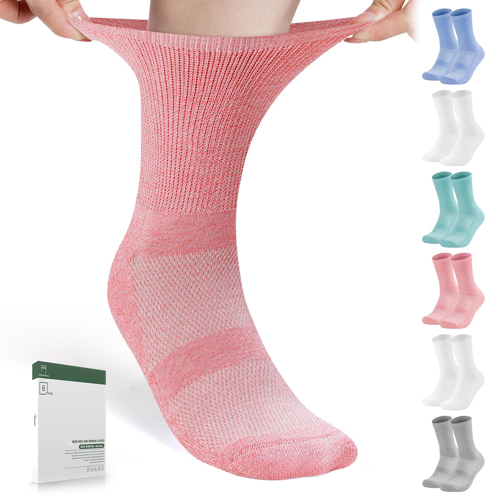 Bulinlulu Non Binding Diabetic Socks for Women&Men,6 Pairs Crew Diabetic Socks,Diabetic Crew Socks with Seamless Toe(Medium,Ligh