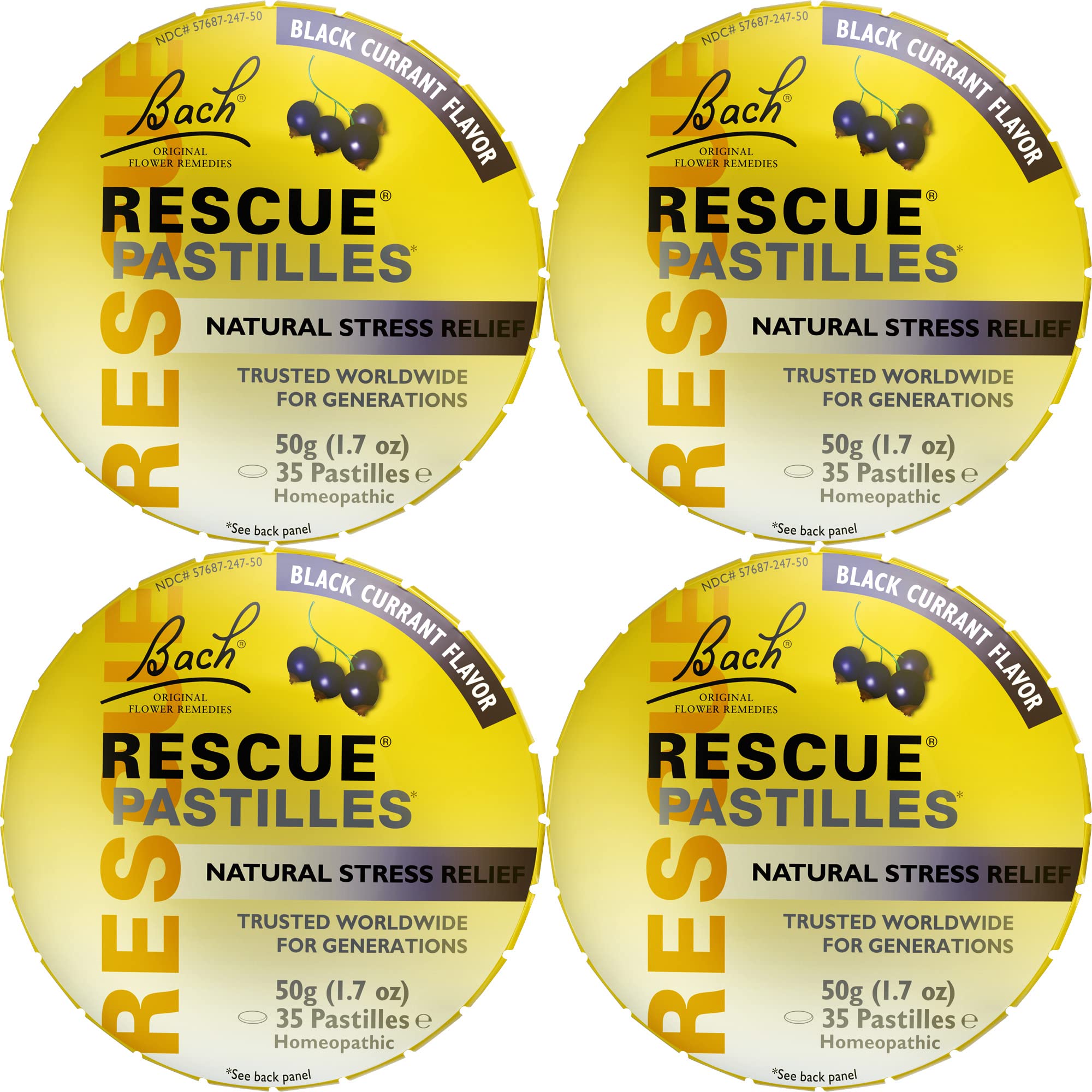 RESCUE Bach PASTILLES, Black Currant Flavor, Natural Stress Relief Lozenges, Homeopathic Flower Essence, Vegetarian, Gluten and 
